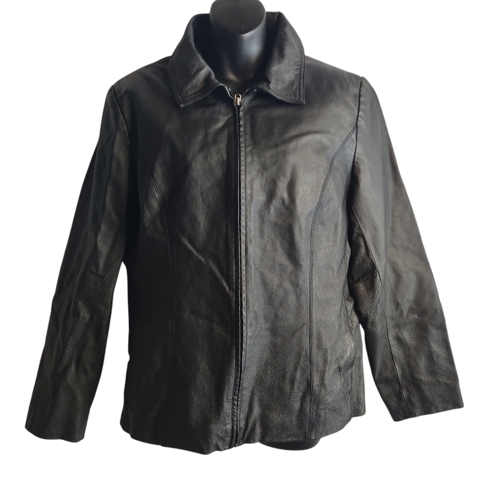 Worthington Women's Black Genuine Leather Zip Up Lined Jacket Size Large